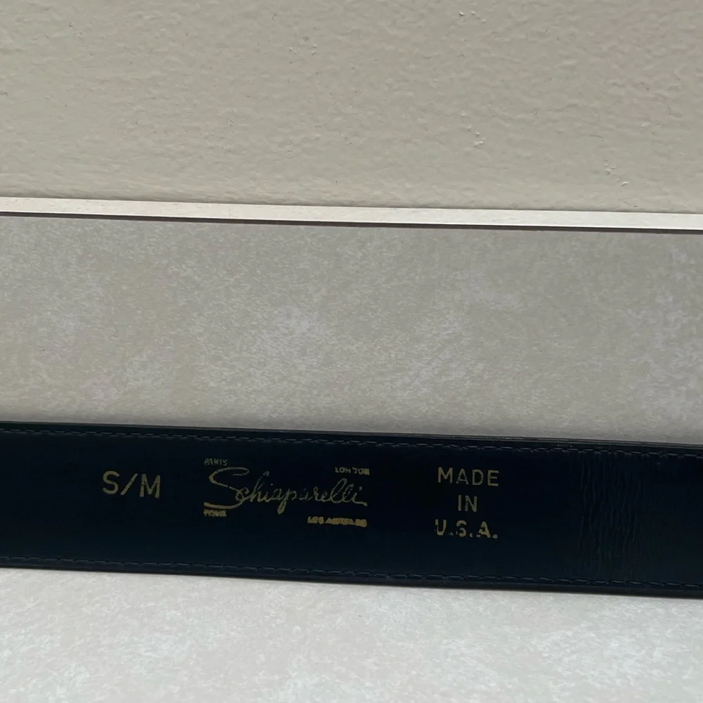Vintage Schiaparelli Black Belt with Large Silver Buckle Size Small/Medium